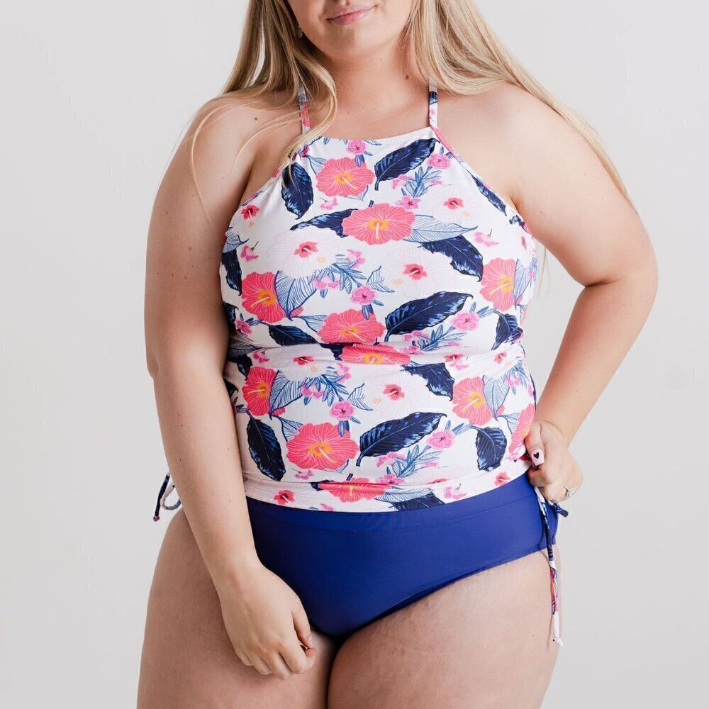 Wild Flower Pink Blue Floral Tankini Full Coverage